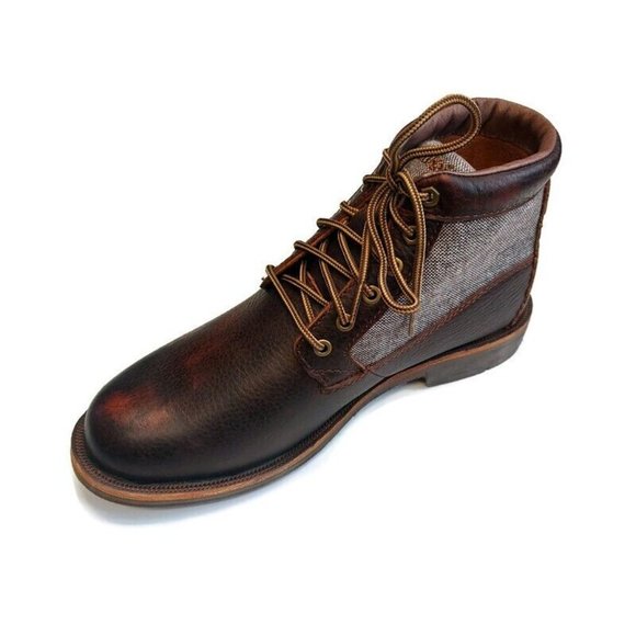 OluKai Men\'s Dark Brown Leather and Tan Fabric Boots main image 4